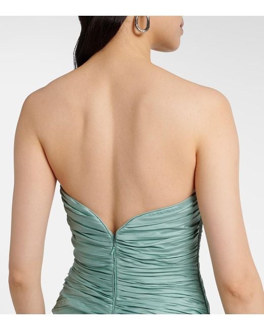 Marmar Halim Green Draped Pleated Taffeta Bustier Gown