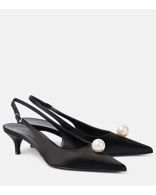Magda Butrym Black Slingback Kitten Heels Pearl