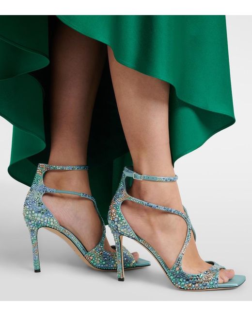 Jimmy Choo Blue Azia Embellished Satin Sandals