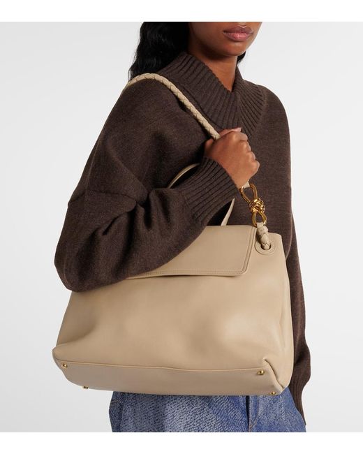 Bottega Veneta Natural Tote Bag Ciao Ciao Knot Medium Aus Leder