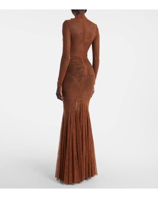 David Koma Brown Sheer Lace Gown