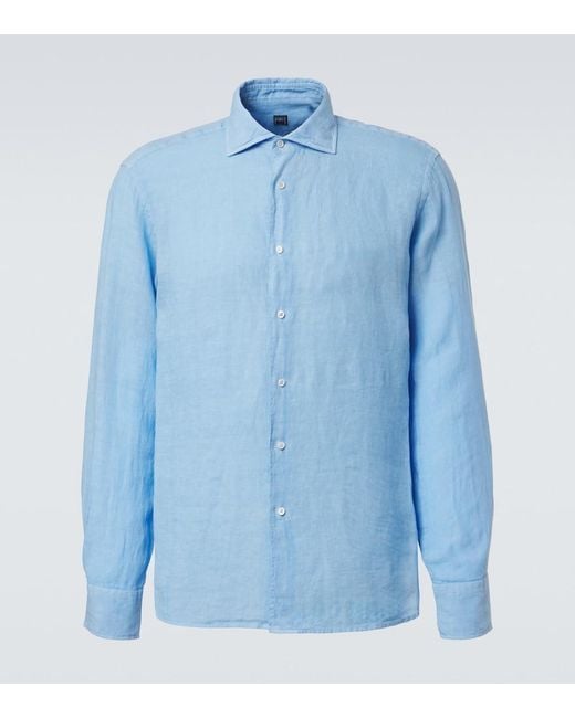 Fedeli Blue Linen Shirt for men