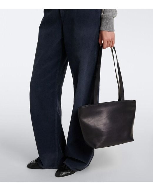 The Row Black Parker Medium Leather Tote Bag