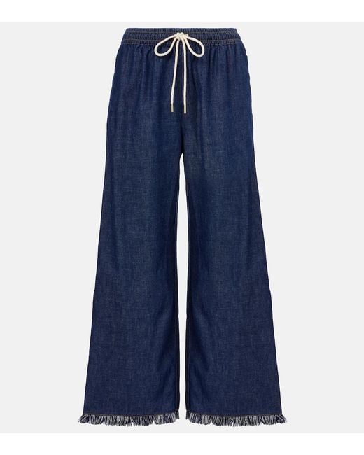 Zimmermann Blue Rhiannon Fringed Denim Wide-Leg Jeans