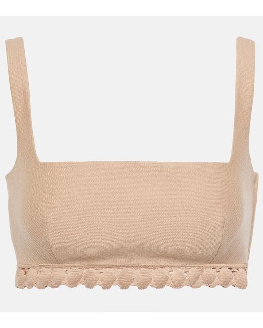 Valentino Natural Scalloped Cotton-Blend Bra Top