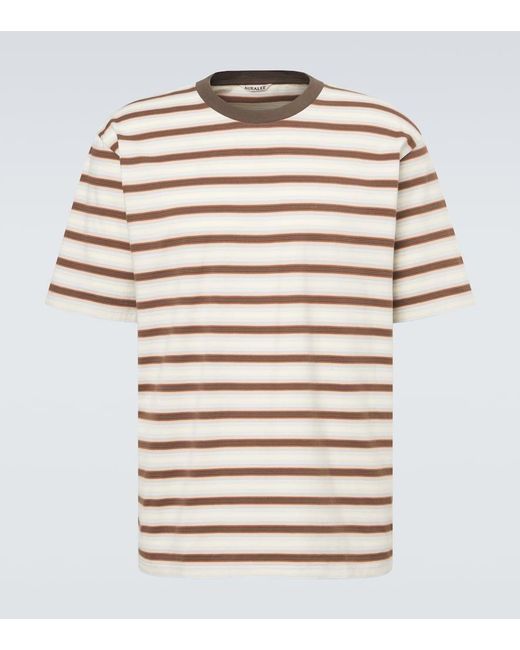 Auralee White Striped Cotton Jersey T-Shirt for men