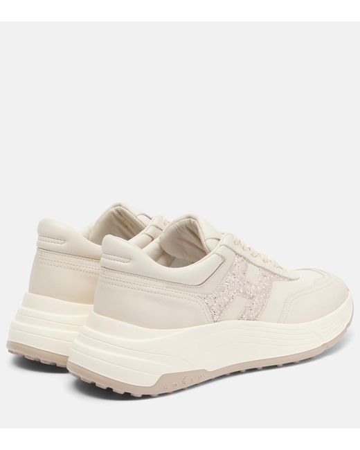 Hogan White H669 Glitter Leather Sneakers