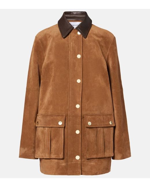 Veronica Beard Brown Suz Leather-Trimmed Suede Jacket