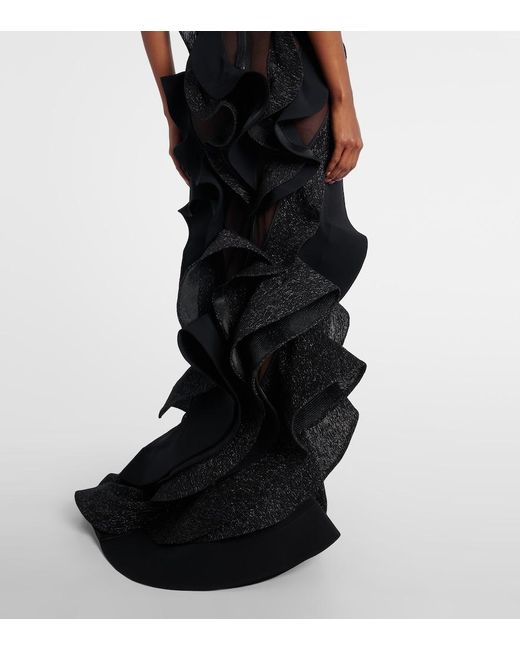 Maticevski Black Ellipsoid Wave Ruffled Gown