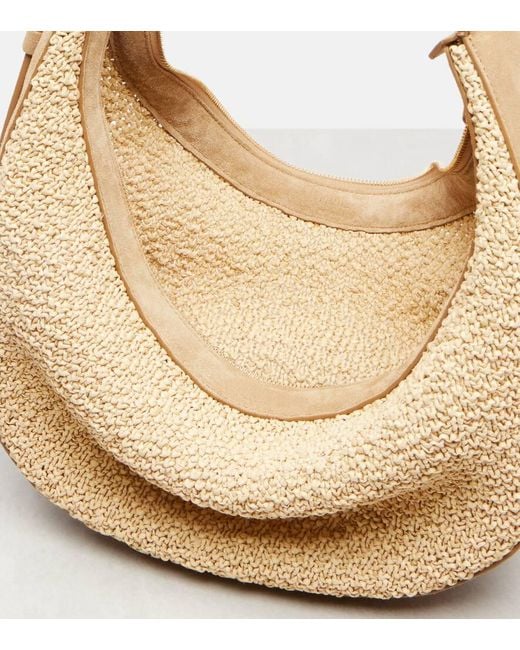 Khaite White Augustina Small Raffia And Suede Crossbody Bag