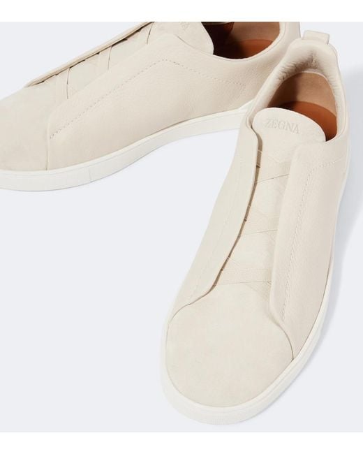 Zegna Natural Triple Stitch Leather Sneakers for men