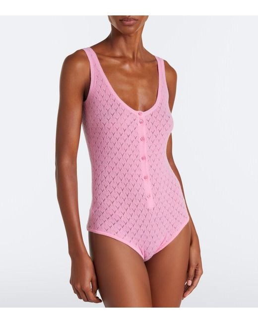 Eres Pink Gourmandise Pointelle Wool-Blend Bodysuit