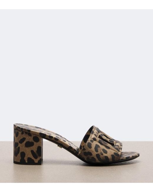 Dolce & Gabbana Brown Dg Animal-Print Leather Mules