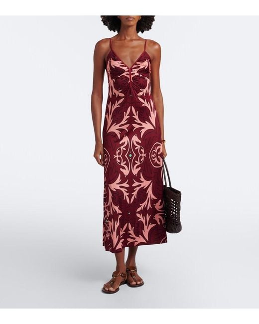 Johanna Ortiz Red Nuestra Tierra Printed Jersey Maxi Dress