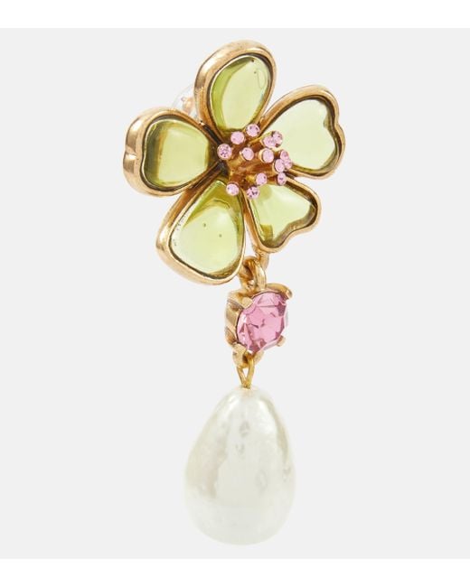 Oscar de la Renta Metallic Floral Embellished Drop Earrings