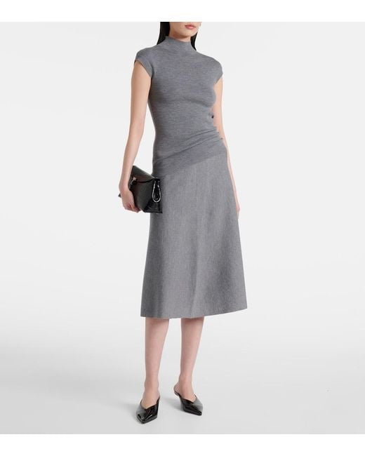 Jardin Des Orangers Gray Wool High-Rise Midi Skirt