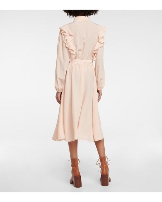 Chloé Pink Ruffled Silk Shirt Dress