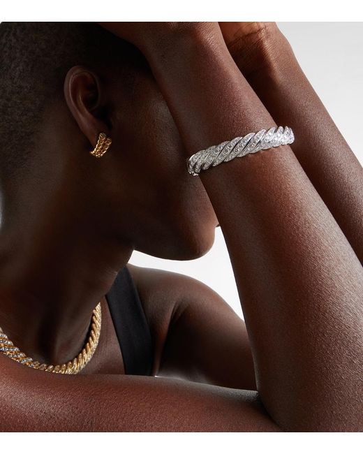 David Yurman Metallic Sculpted Cable Flex 18Kt Bracelet With Diamonds