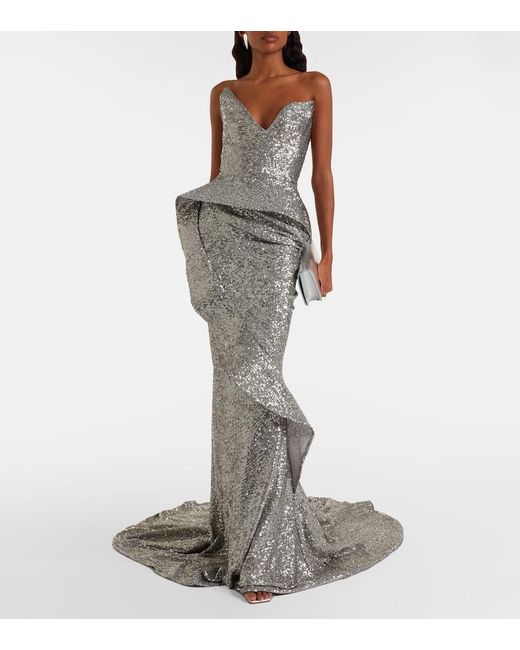 Maticevski Gray Glorious Sequined Gown