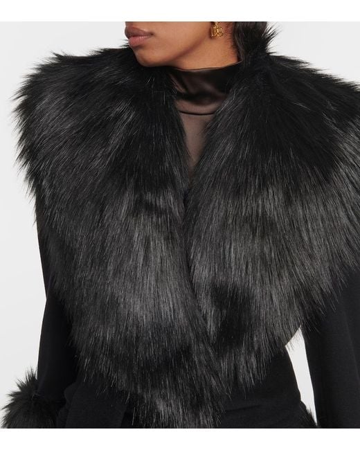 Dolce & Gabbana Black Faux Fur-trimmed Wool And Cashmere Coat