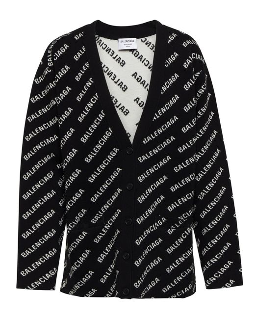 Balenciaga Logo Jacquard Cotton-blend Cardigan in Black/White (Black ...