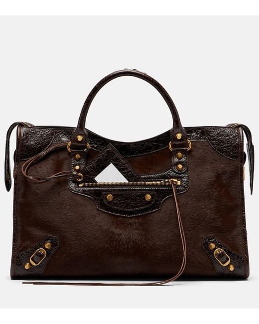 Balenciaga Brown Le City Medium Calf Hair Top-Handle Bag