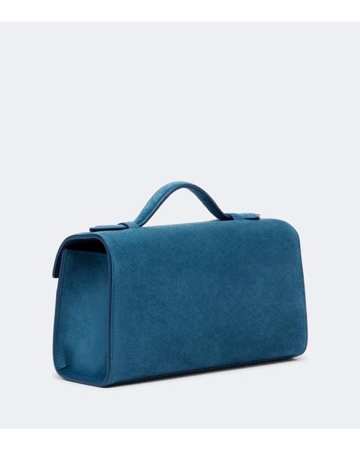 SAVETTE Blue Symmetry Pochette Small Suede Top-Handle Bag