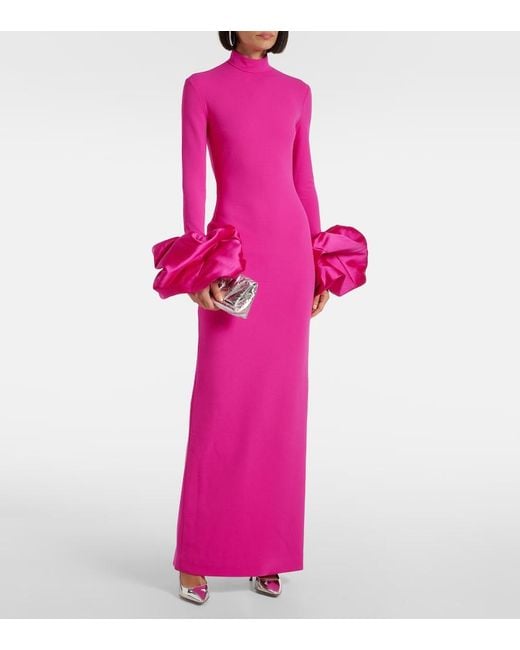 Solace London Pink Viviana Satin-Trimmed Crepe Gown