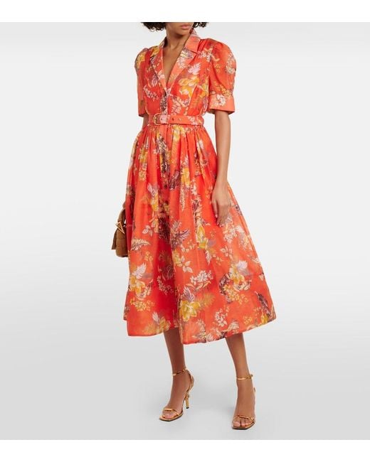 Zimmermann Red Matchmaker Linen And Silk Shirt Dress