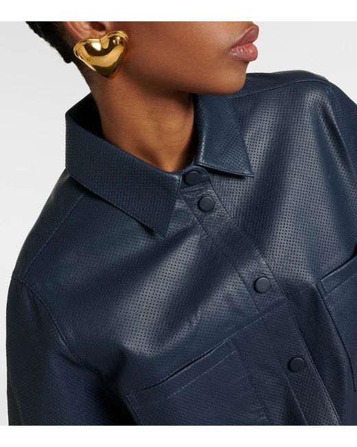 Yves Salomon Blue Oversized Leather Shirt