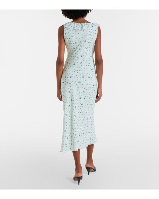 Alessandra Rich White Lace-Trimmed Floral Silk Midi Dress