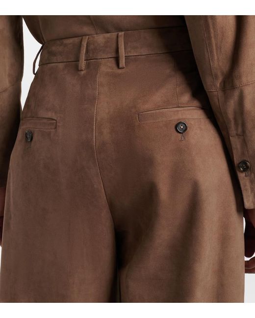 Max Mara Brown Brando High-Rise Suede Wide-Leg Pants