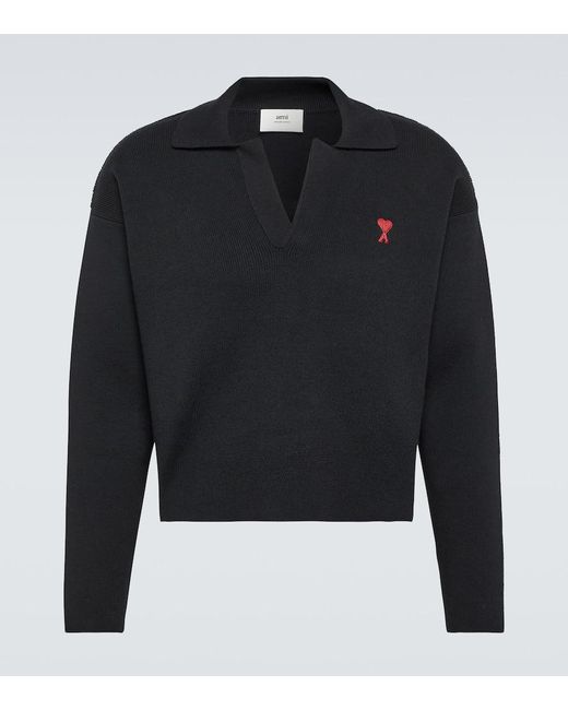 AMI Black Ami De Cour Cotton-blend Polo Sweater for men