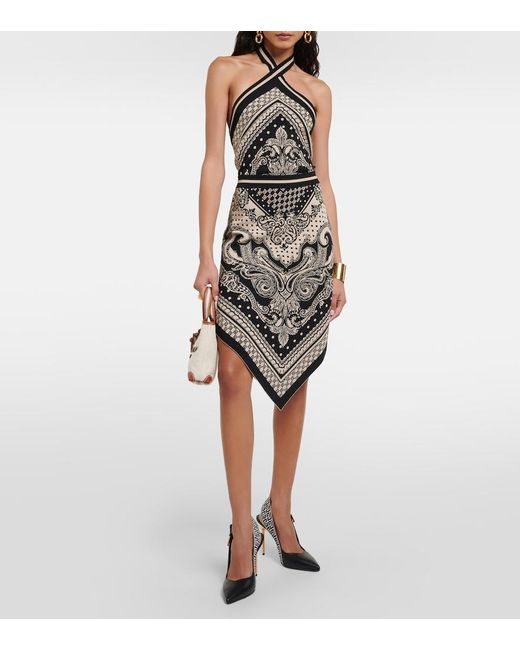 Balmain White Bandana-intarsia Knitted Midi Dress