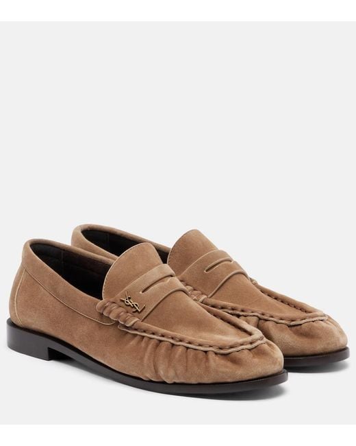 Saint Laurent Brown Le Loafer Suede Penny Loafers