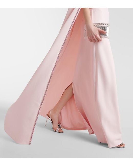 Safiyaa Pink Mattia Caped Embellished Crepe Gown