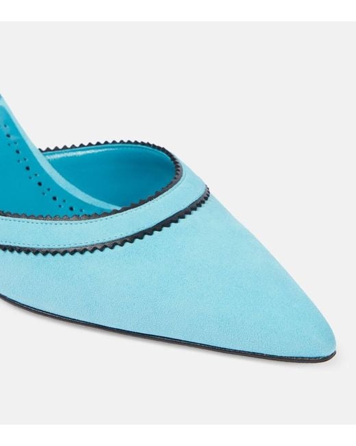Manolo Blahnik Blue Brontiasli Suede Slingback Pumps