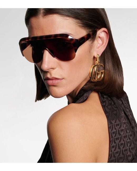 Gucci Brown Lettering Shield Sunglasses