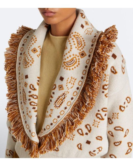 Alanui Brown Bandana Jacquard Wool And Cashmere Cardigan