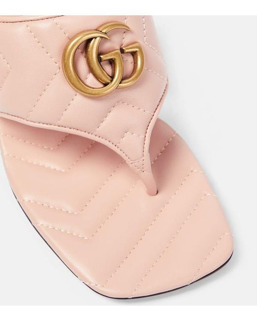 Gucci Pink Double G Leather Thong Sandals