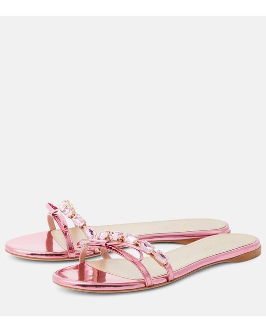 Giambattista Valli Pink Verzierte Sandalen Aus Metallic-Leder