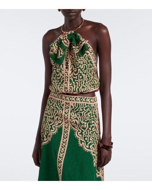Johanna Ortiz Green Printed Halterneck Top