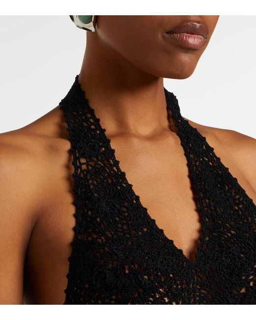 Nili Lotan Black Ventura Crochet Halterneck Cotton Top