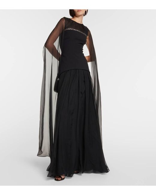 Safiyaa Black Gloria Silk And Crepe Gown