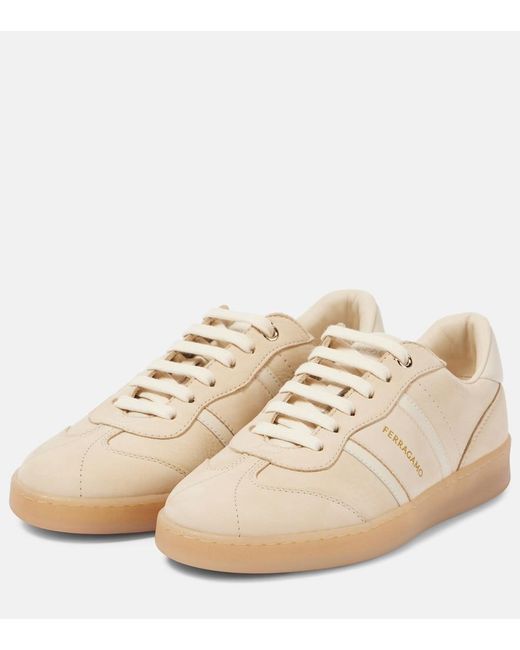 Ferragamo Natural Achille 1 Leather Sneakers