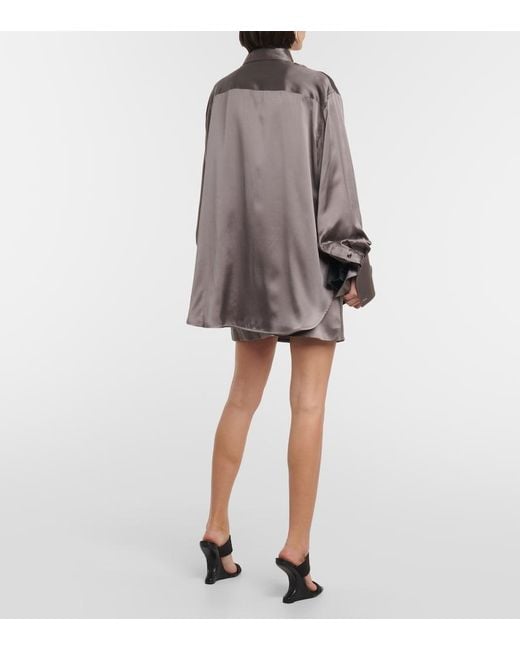 Peter Do Gray Satin Wrap Blouse