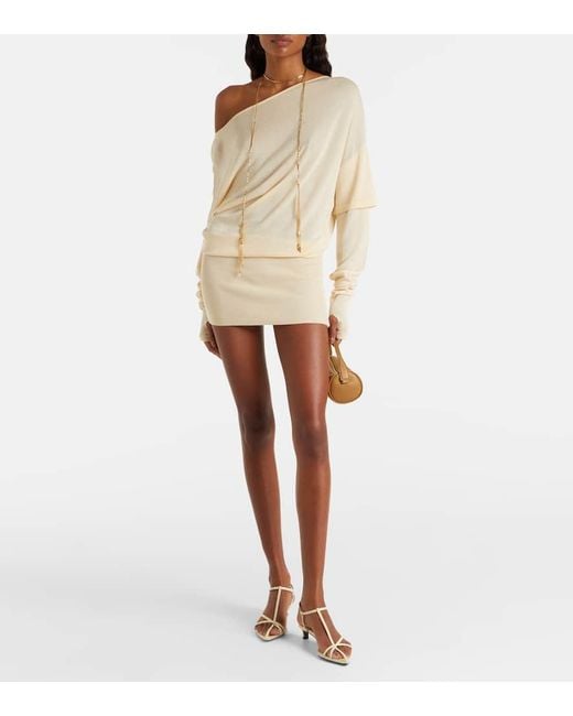 AYA MUSE Natural Rea Draped One-Shoulder Minidress