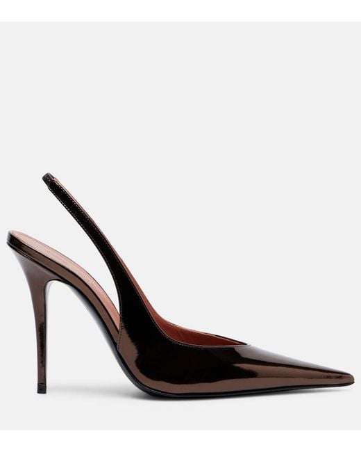 AMINA MUADDI Brown Anok 105 Mirrored Leather Slingback Pumps
