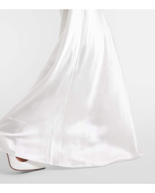 Rodarte White Bridal Floral-applique Lace-trimmed Silk Gown