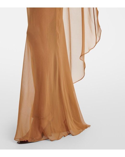 The Sei Brown Caped Silk Satin Gown